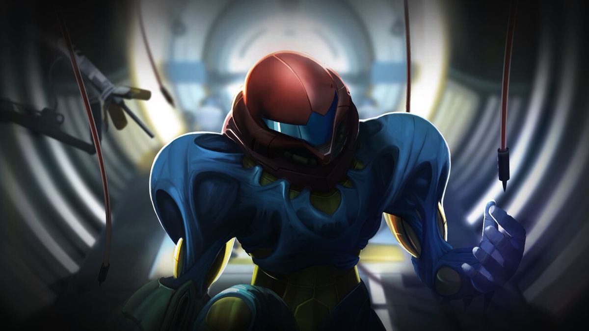 Samus Aran wearing her Fusion Suit after emergency surgery