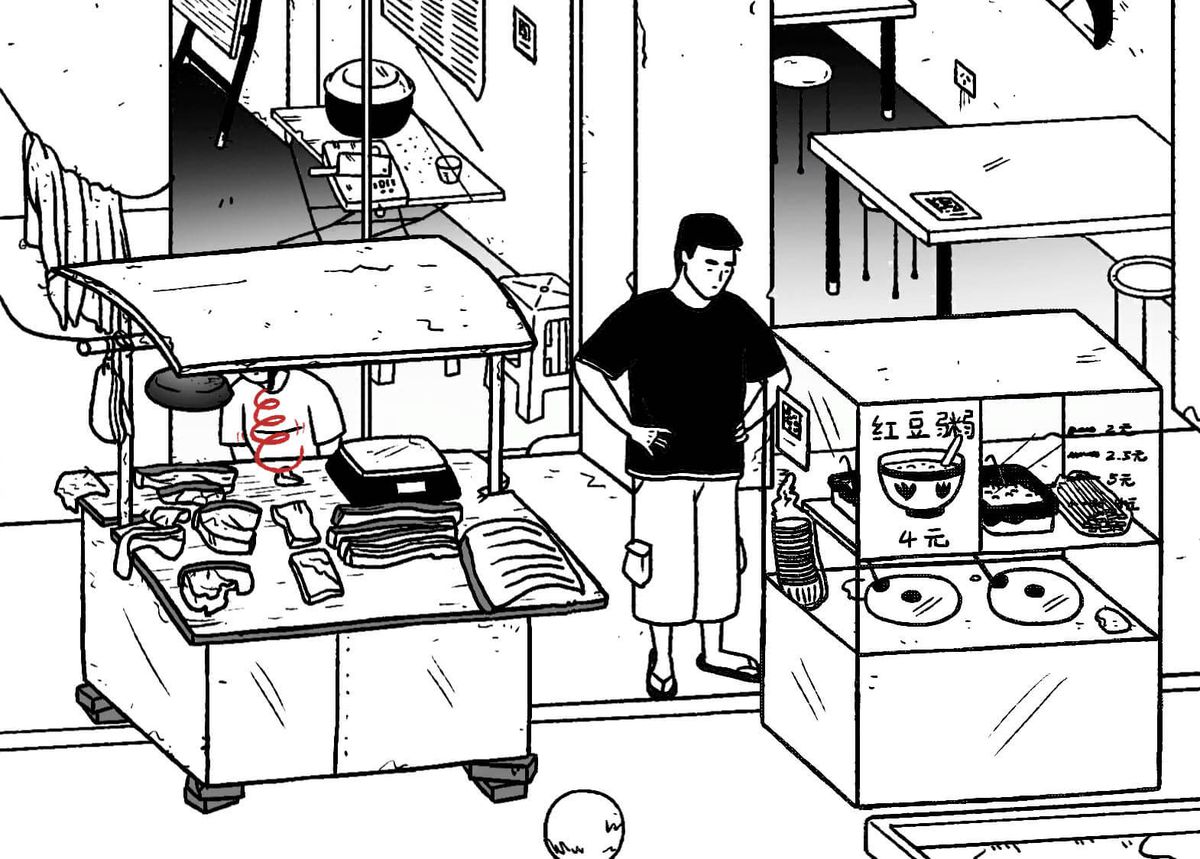 due persone in piedi davanti a carrelli di cibo