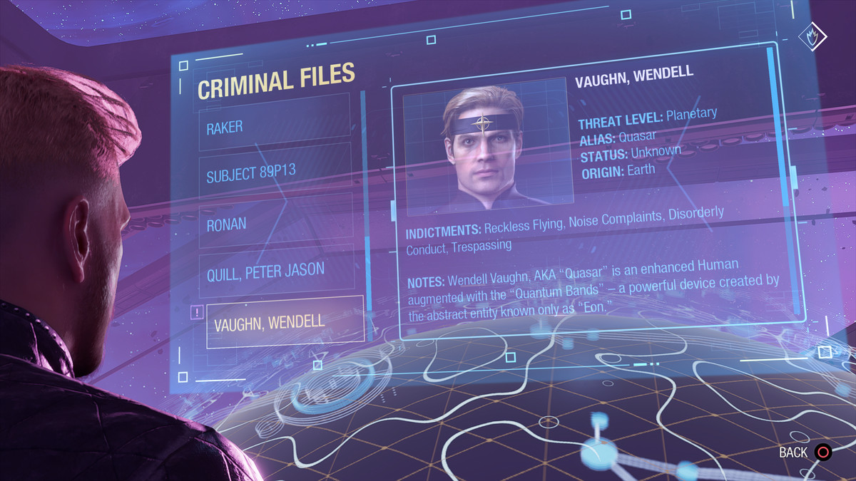 A criminal file for Quasar, who draws his power from cosmic bracelets