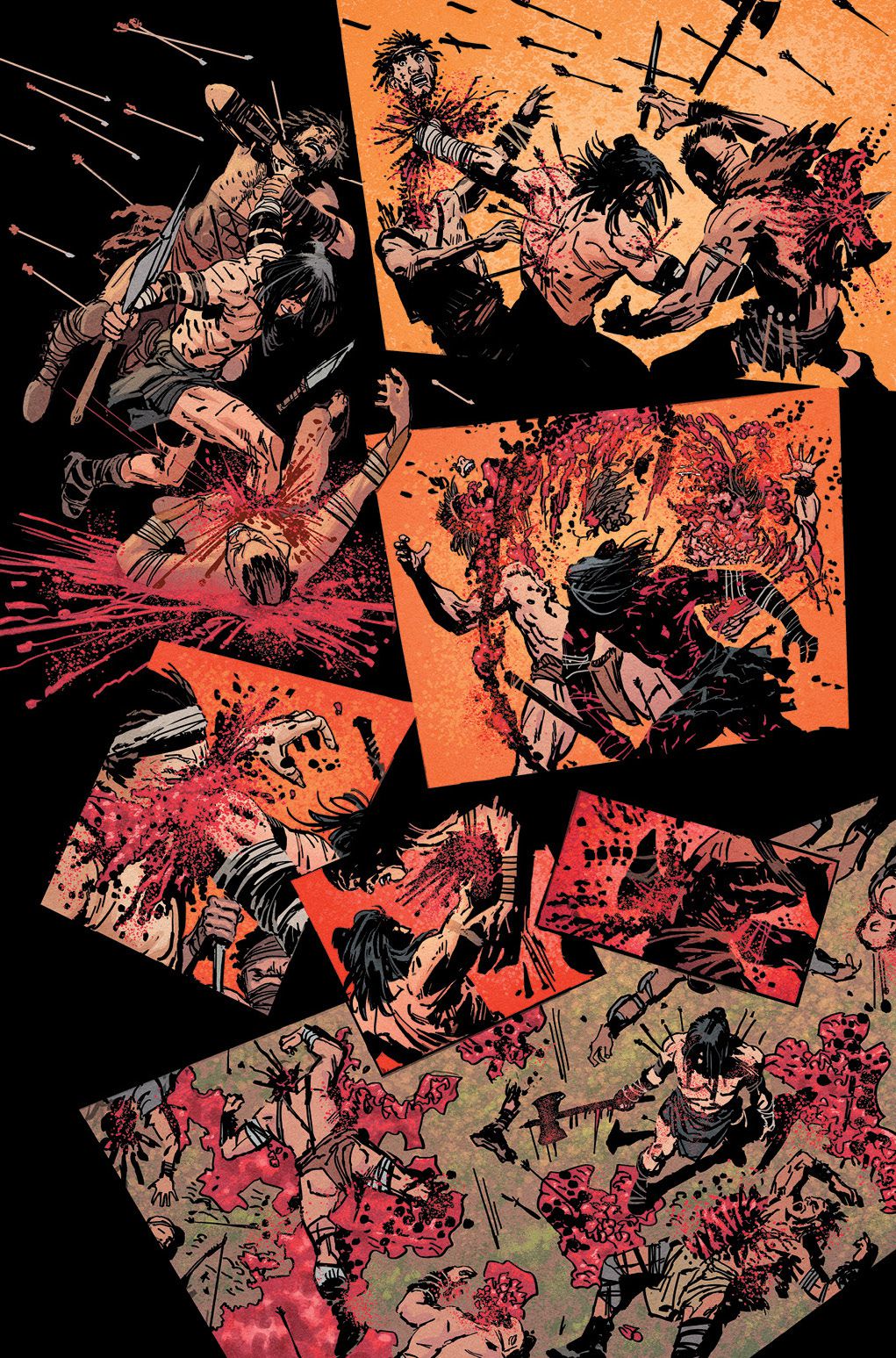 B spacca teschi in uno spruzzo di sangue in più pannelli di Brzrkr