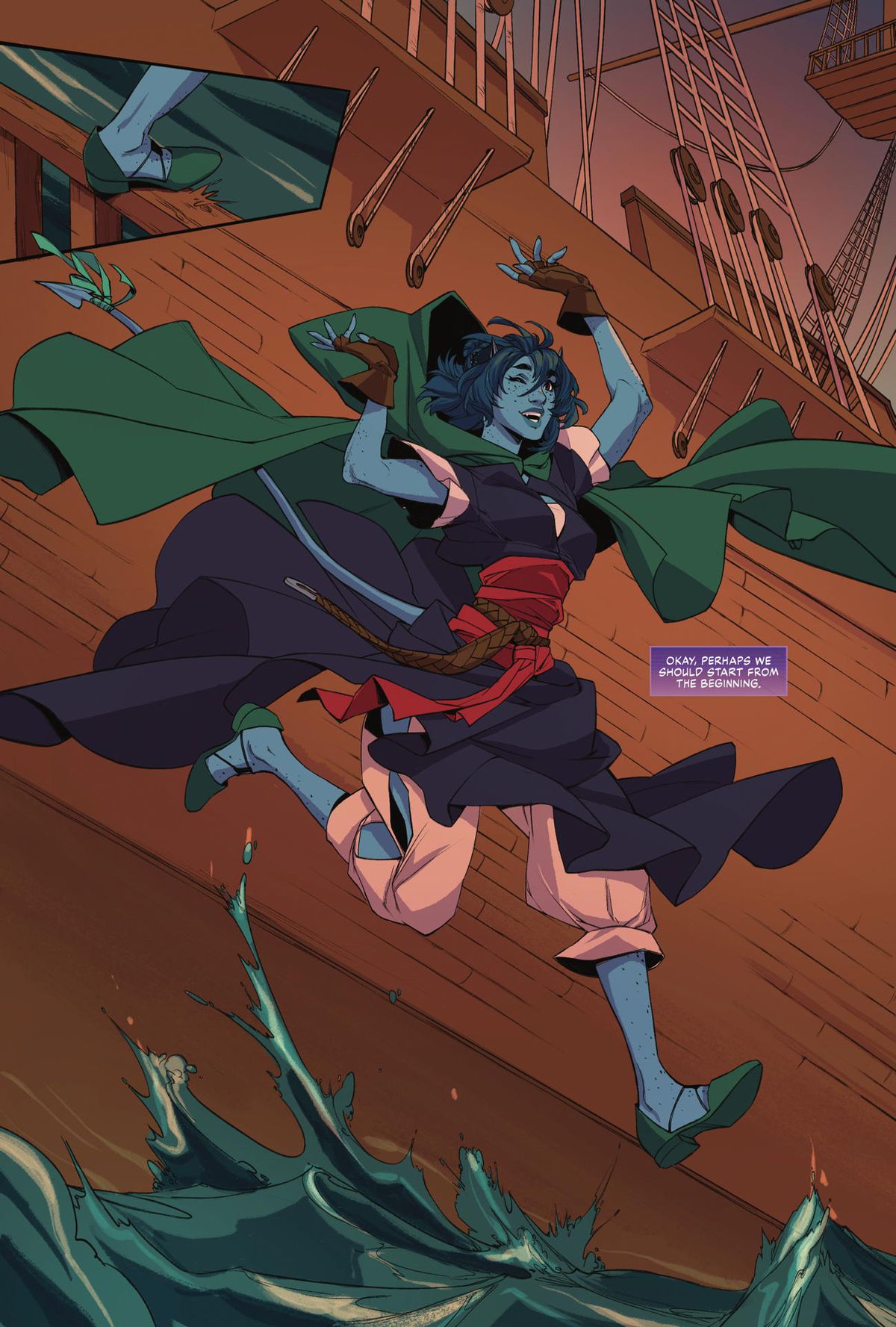 Con uno sguardo di gioia è su e giù per la ringhiera, scarpe carine e tutto, la coda che sbatte al vento.