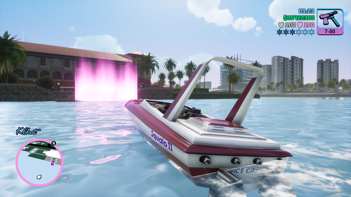 Un motoscafo di Grand Theft Auto: Vice City remaster