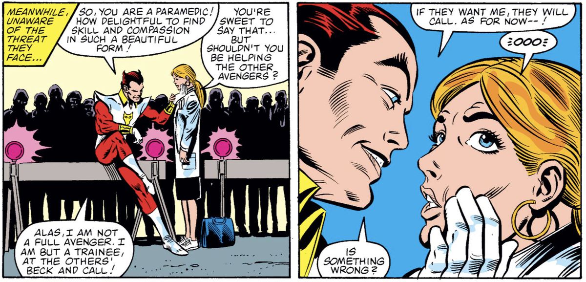 Starfox/Eros si avvicina a un paramedico a margine di una scena di battaglia.