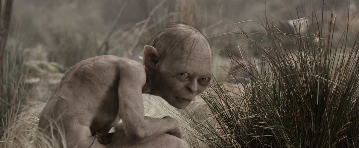 Gollum standing in the brush in Lord of the Rings: The Two Towers