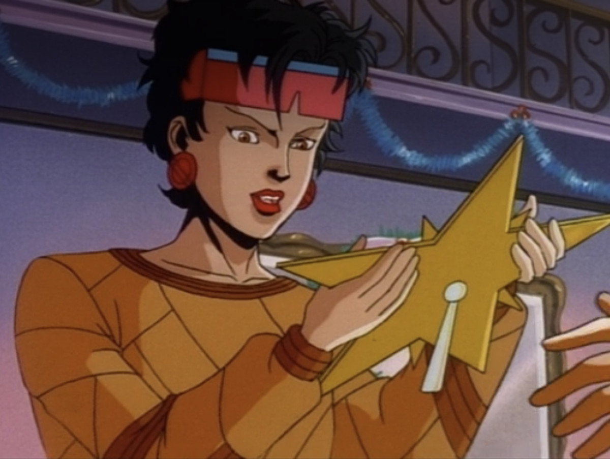 Jubilee lifts a giant star for the X-Men’s Christmas tree in X-Men: The Animated Series.