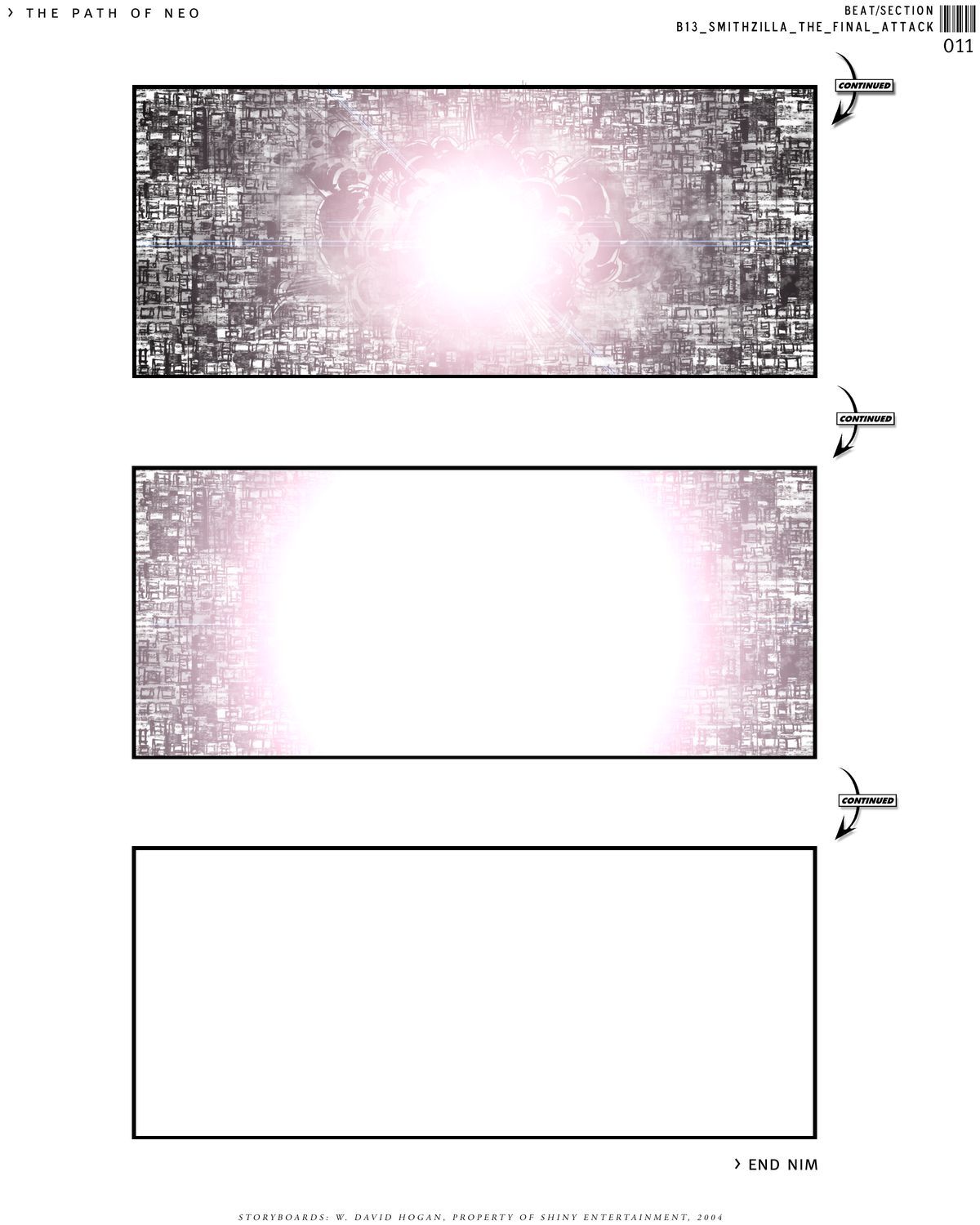 A trio of images for Path of Neo depicting a massive explosion that turns the entire screen white