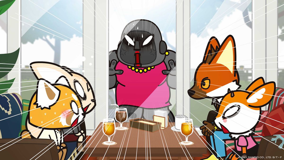 retsuko e i suoi colleghi, avvicinati da Gori