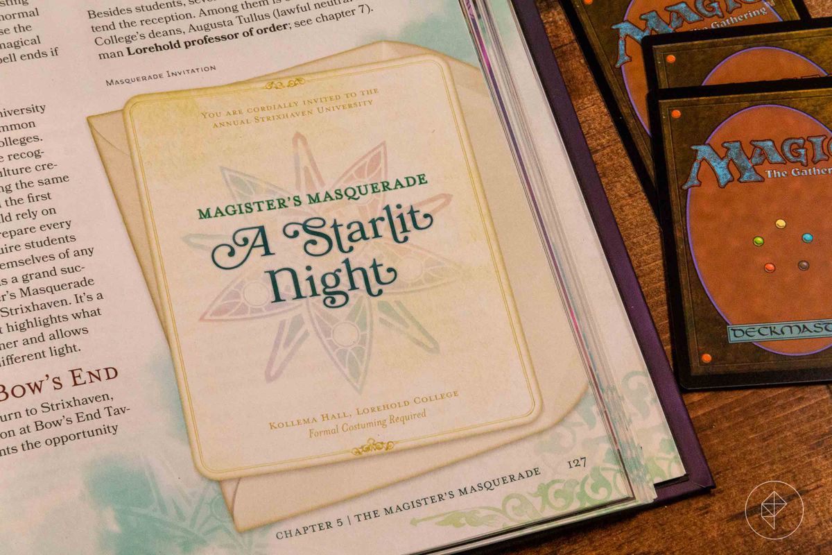 Un invito in gioco alla Magister's Masquerade, tenuta dal Lorehold College nella Kollema Hall.