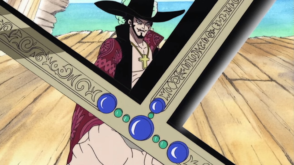 Kozuki Oden di One Piece tiene la sua katana nera davanti alla telecamera