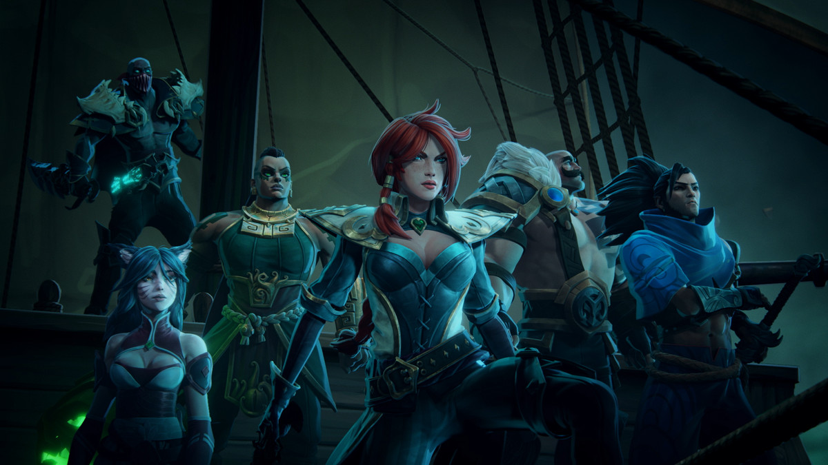 Diversi campioni di League of Legends stanno su una barca in un'area inquietante