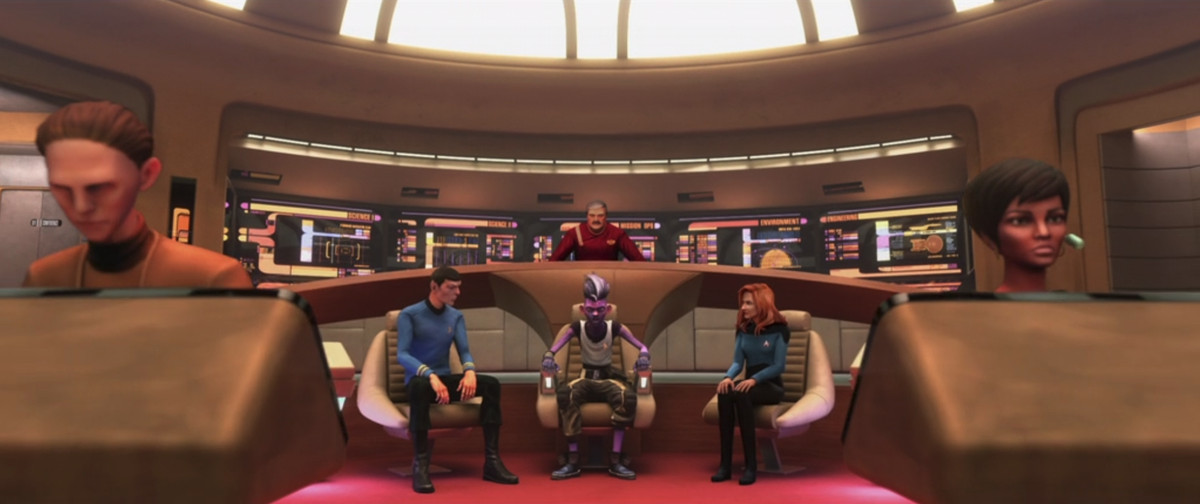 L'intero equipaggio della Kobayashi Maru in un'immagine dall'episodio