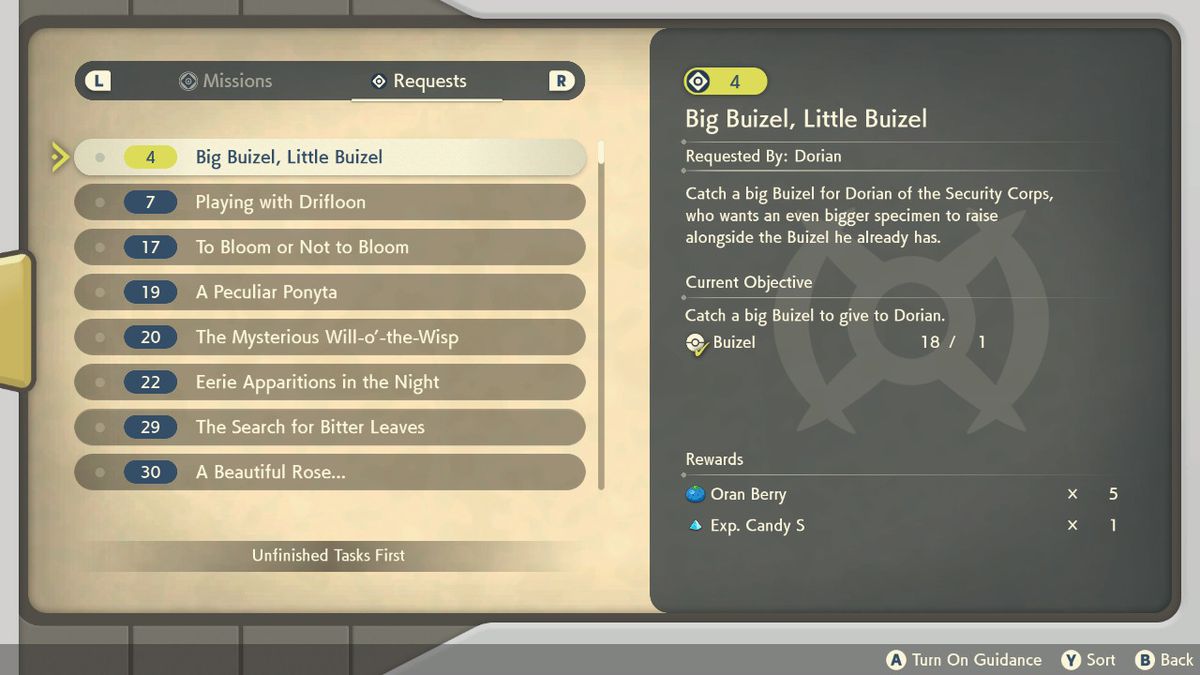 Un elenco di missioni secondarie in Pokémon Legends: Arceus