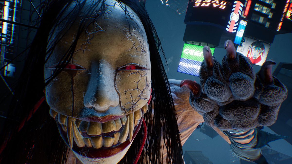 Un mostro attacca in prima persona in uno screenshot di Ghostwire: Tokyo