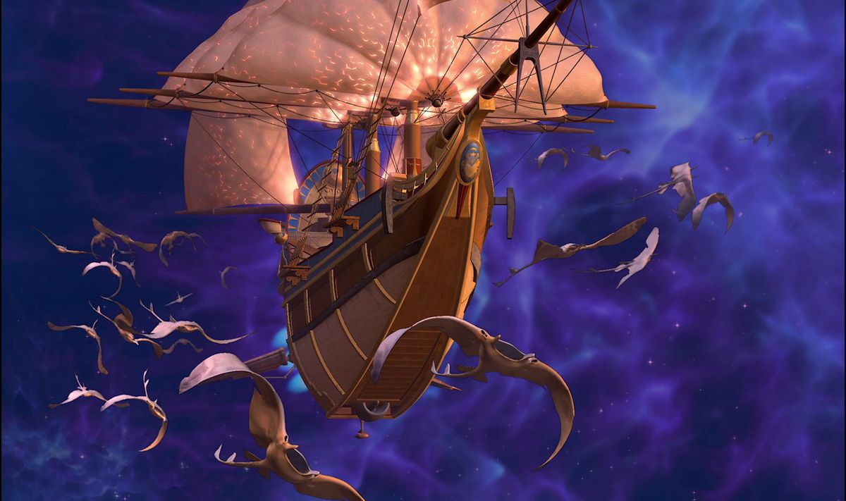 una nave che vola nello spazio