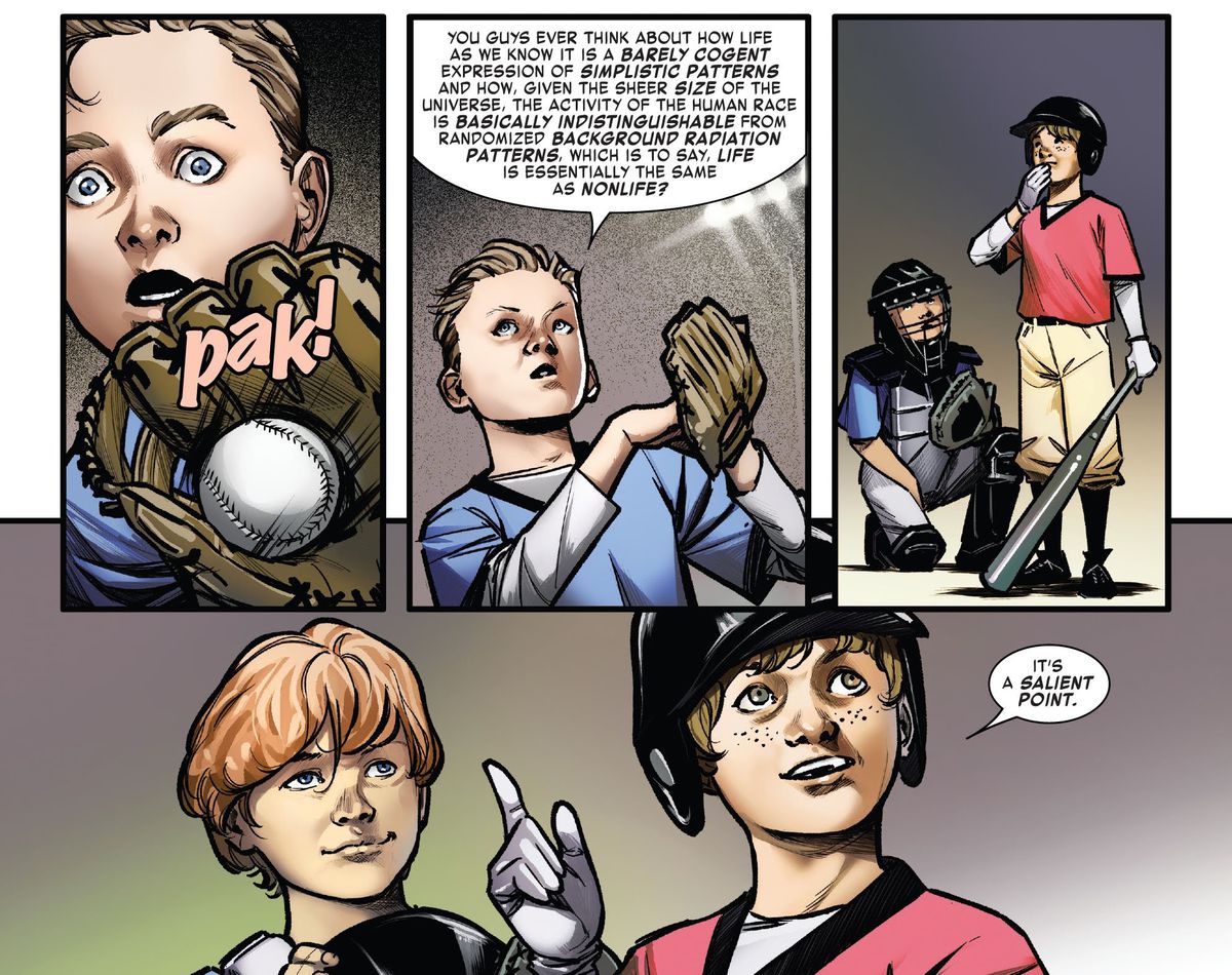 I ragazzini che giocano a baseball si fermano quando uno dice: