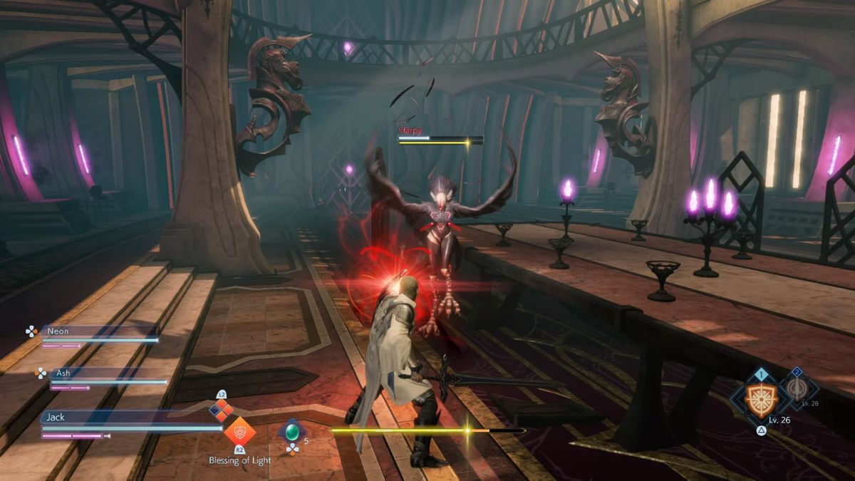 jack usando lo scudo dell'anima. si illumina di rosso.