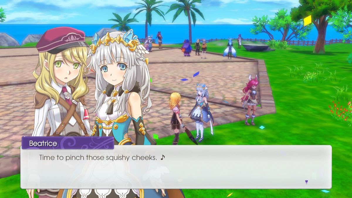 Beatrice si fa gentile e si avvicina al protagonista mentre il protagonista arrossisce.