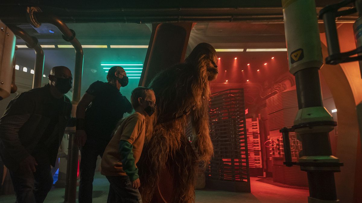 Chewbacca si aggira furtivamente nella sala macchine dell'Halcyon.