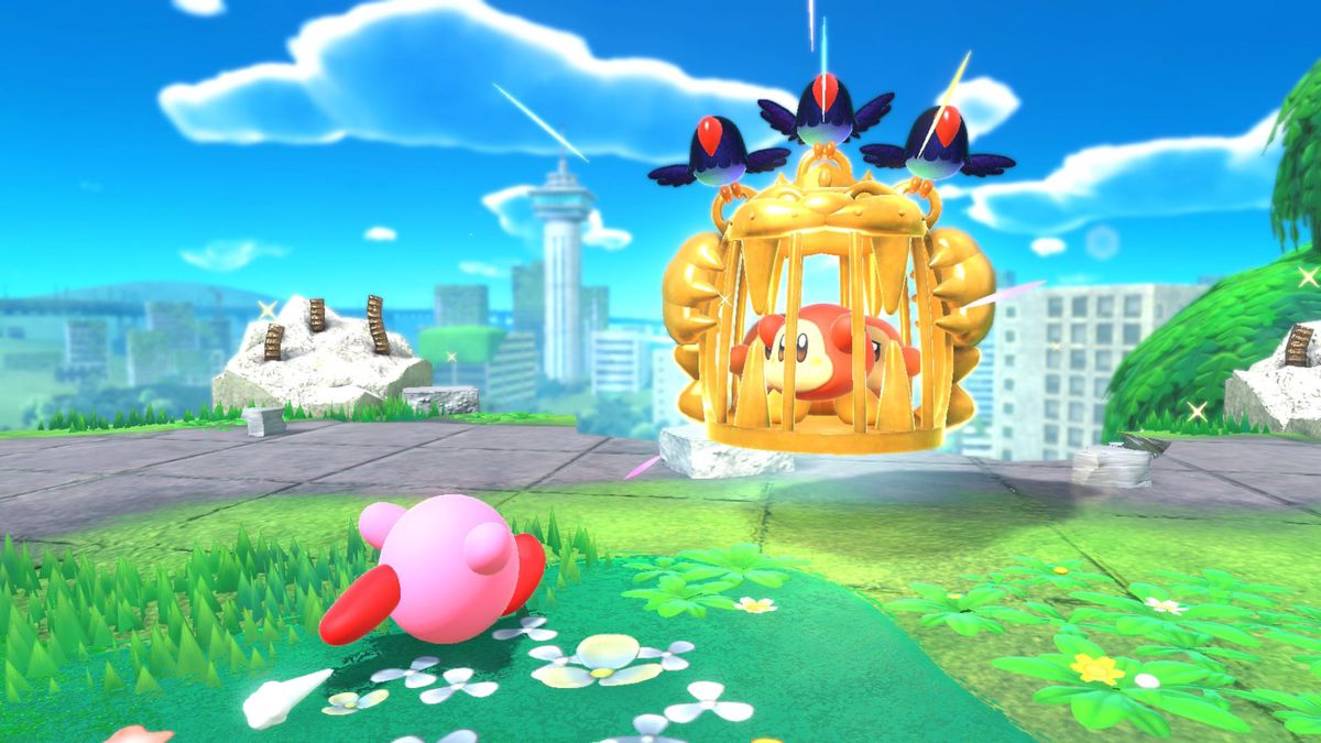 Kirby salva alcuni Waddle Dee a Kirby e nella Terra Dimenticata
