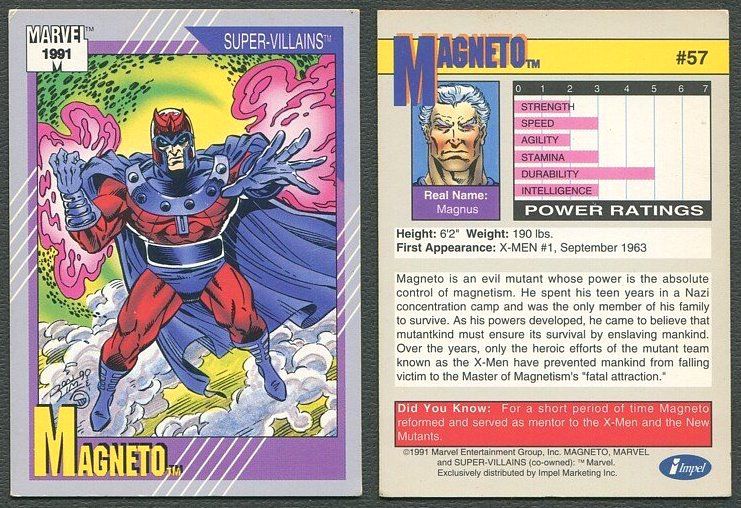magneto 1991 marvel card con livelli di potenza