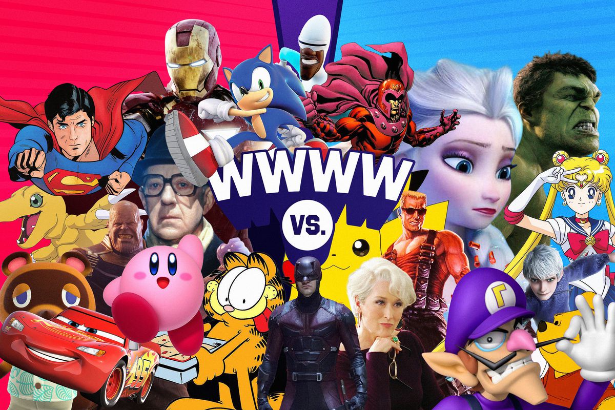 Collage confezionato di una varietร di personaggi di videogiochi, film TV e film d'animazione