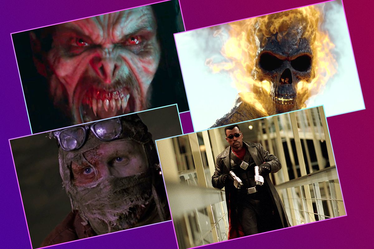Un'immagine collage con Morbius, Ghost Rider, Darkman e Blade.