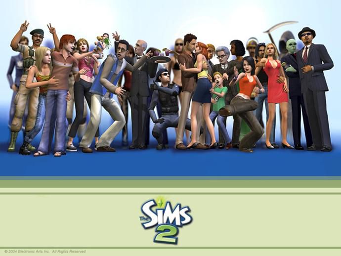 l'intestazione promozionale per i sims 2, con un'ampia varietà di sim