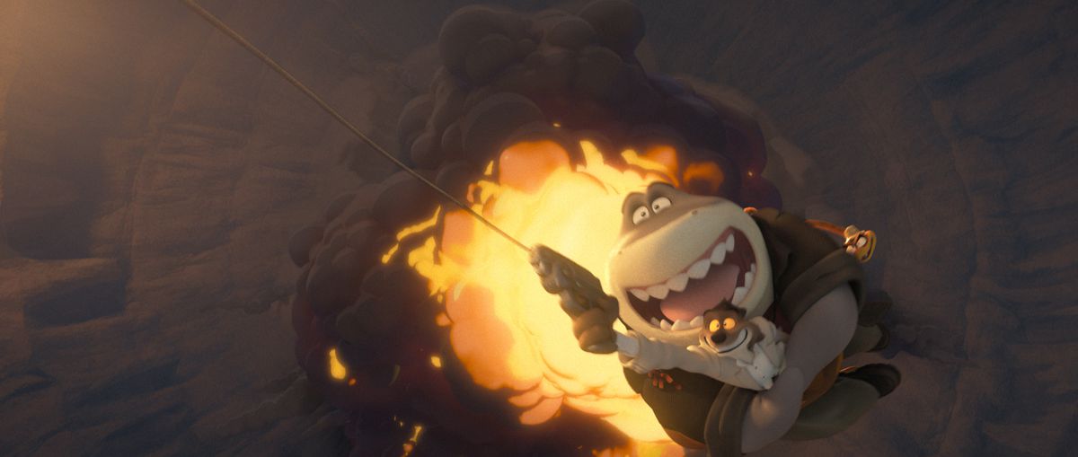 Mr. Shark e Mr. Wolf sfuggono a una massiccia esplosione in The Bad Guys