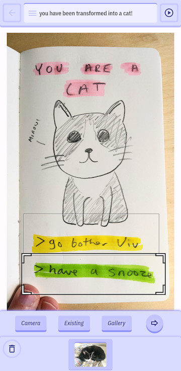 uno screenshot del telefono di un disegno di un gatto, con due opzioni su cui fare clic