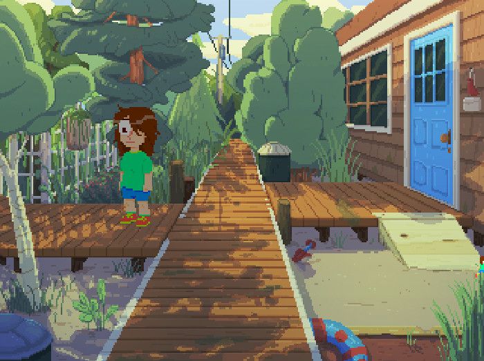 mara in piedi su un molo fuori casa