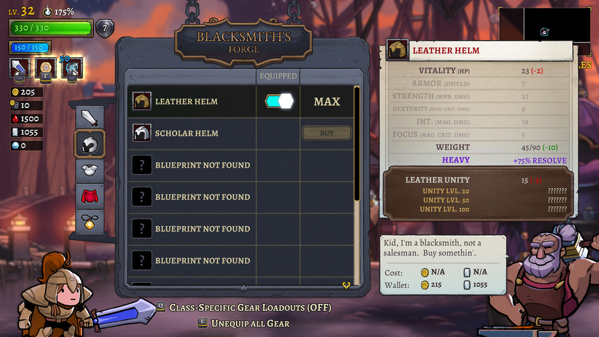 Una schermata del fabbro che mostra una diminuzione della risoluzione con l'armatura