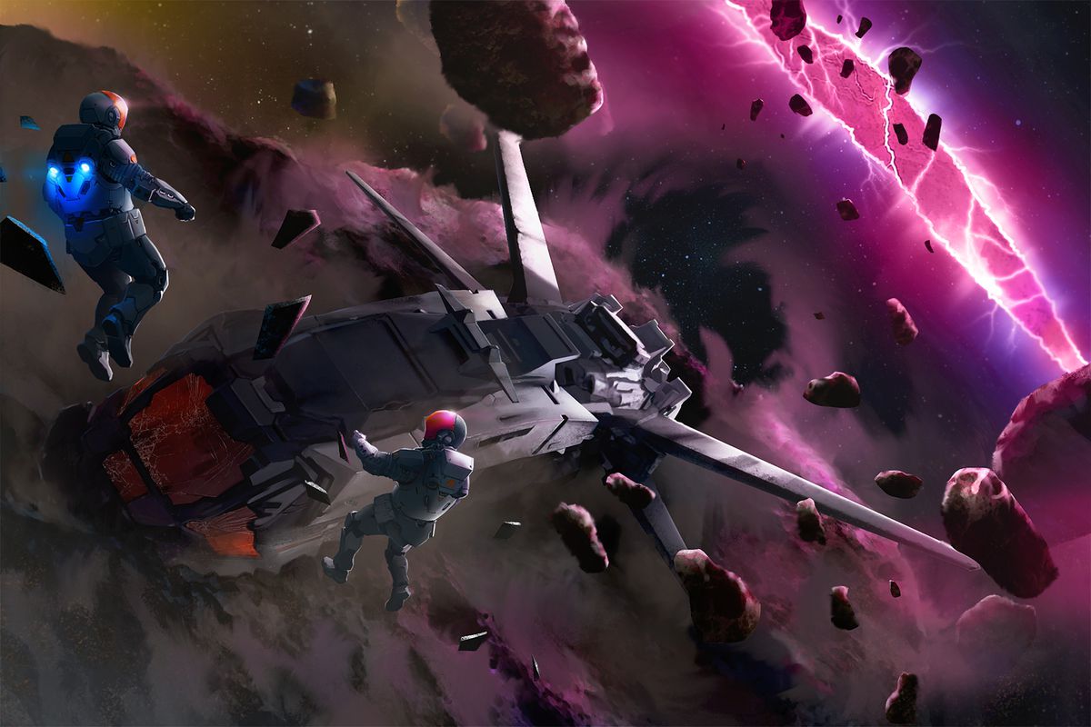 Gli esploratori tendono a far schiantare un'astronave mentre una crepa nello spazio si apre sopra di loro.