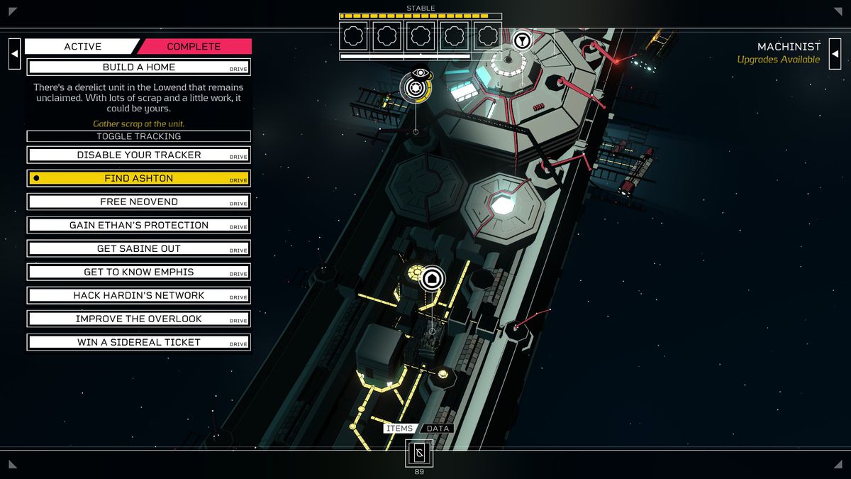 Una vista dall'alto di una sezione di The Eye in Citizen Sleeper