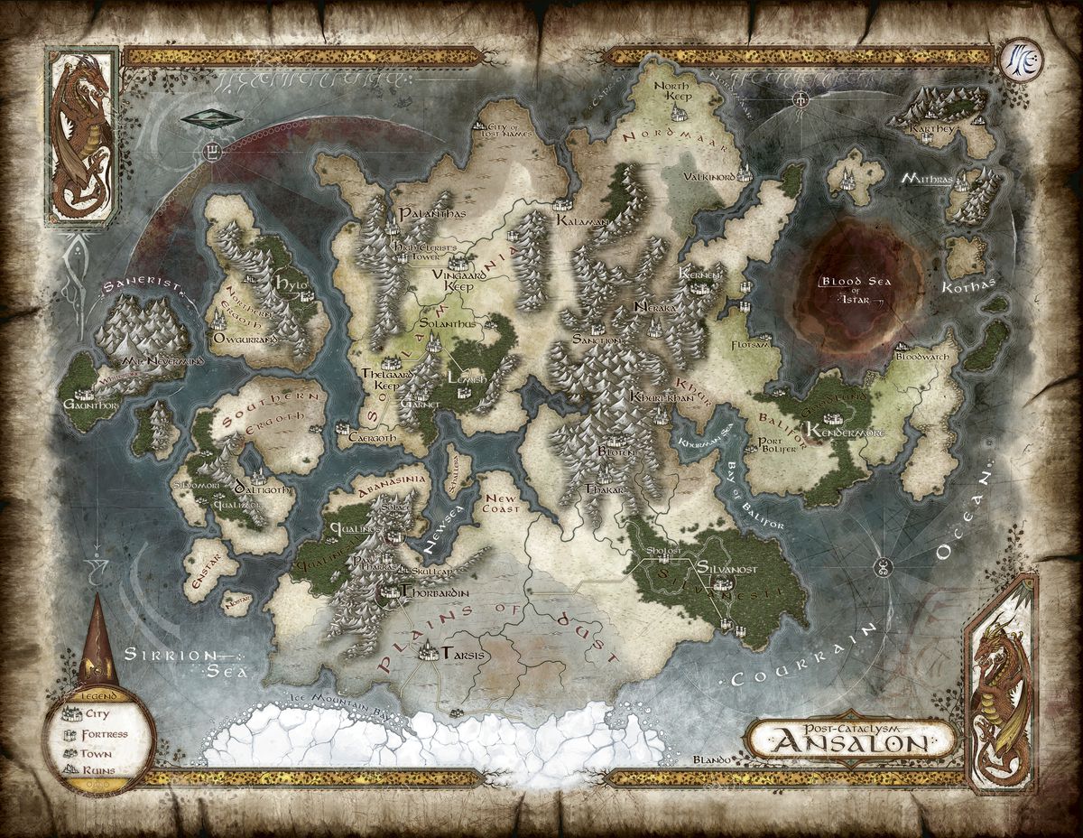 Una sontuosa mappa con luminarie a tema drago al confine.