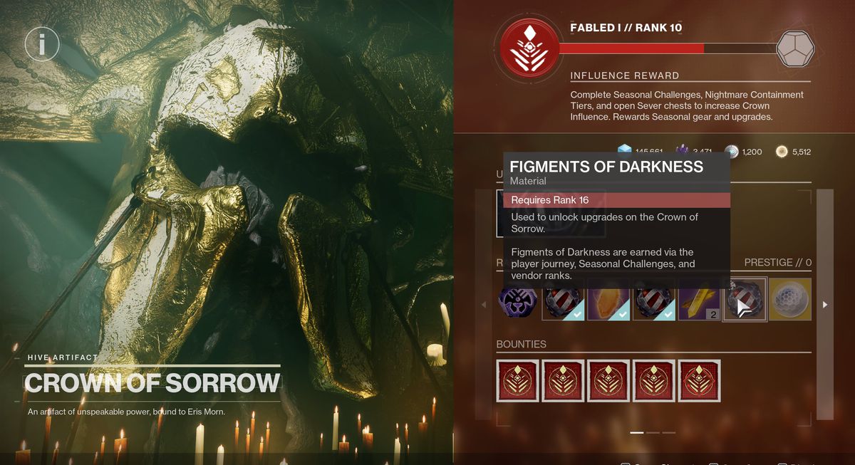 Figments of Darkness nell'inventario di Crown of Sorrow in Destiny 2: Season of the Haunted