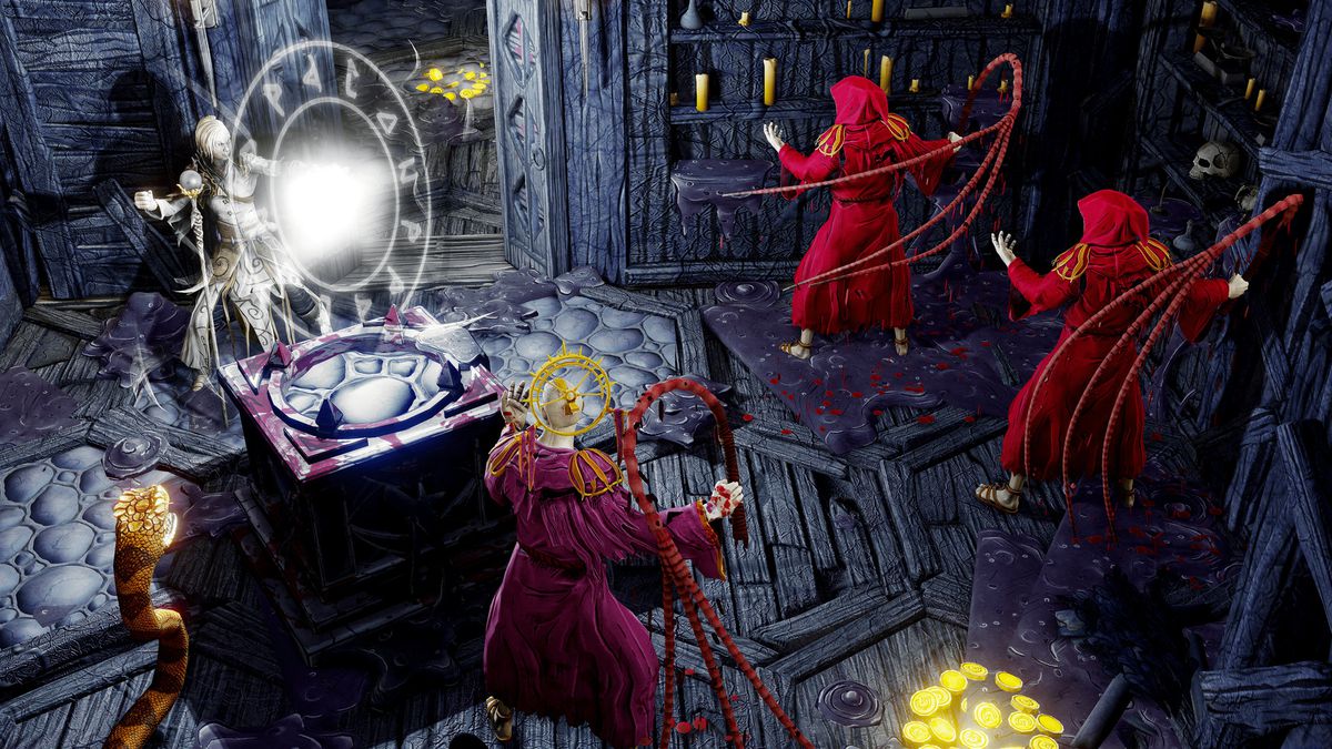 Il Guardiano del Vuoto affronta una squadra di nemici in Gloomhaven: Jaws of the Lion