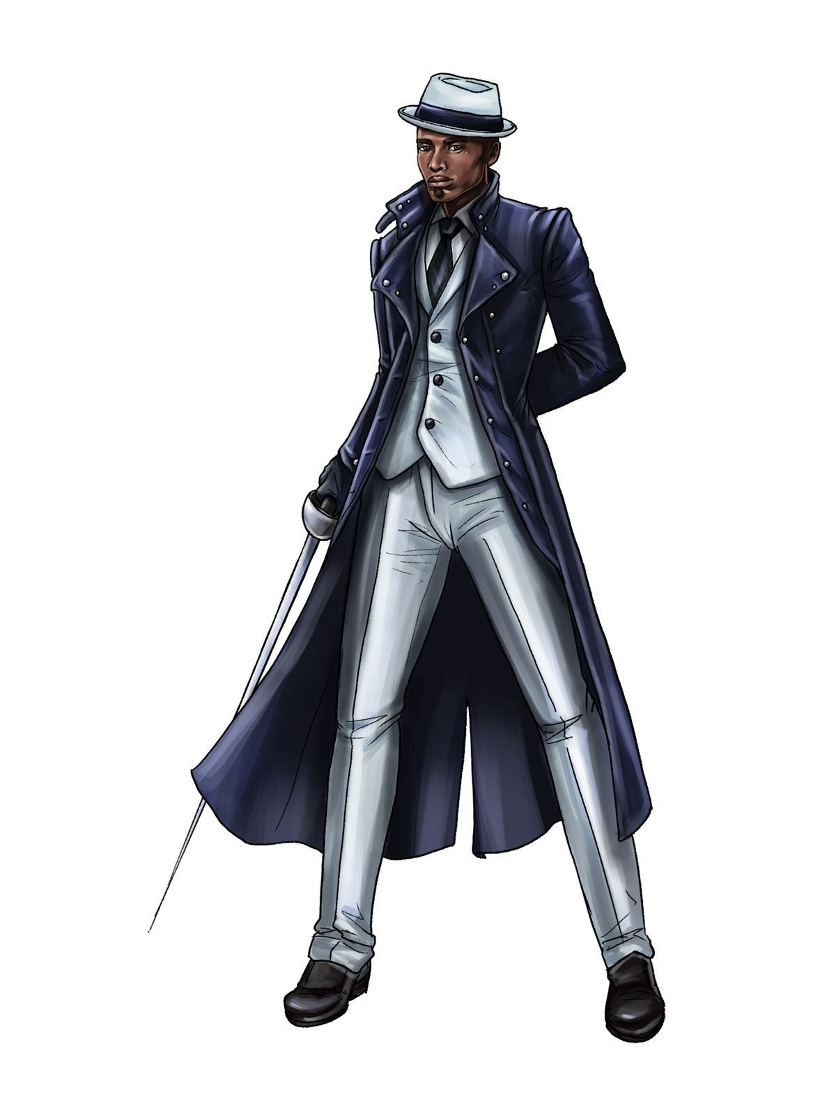 Un uomo in una suite bianca con un fioretto.