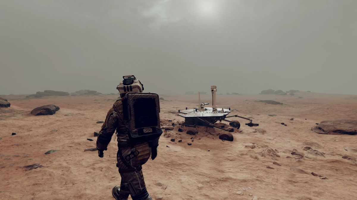 Un personaggio di Starfield oltrepassa Opportunity.