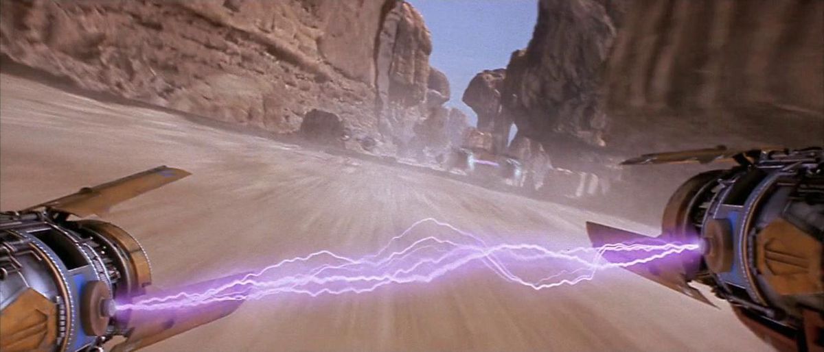 Una vista ravvicinata del veicolo da corsa di Anakin in Phantom Menace.