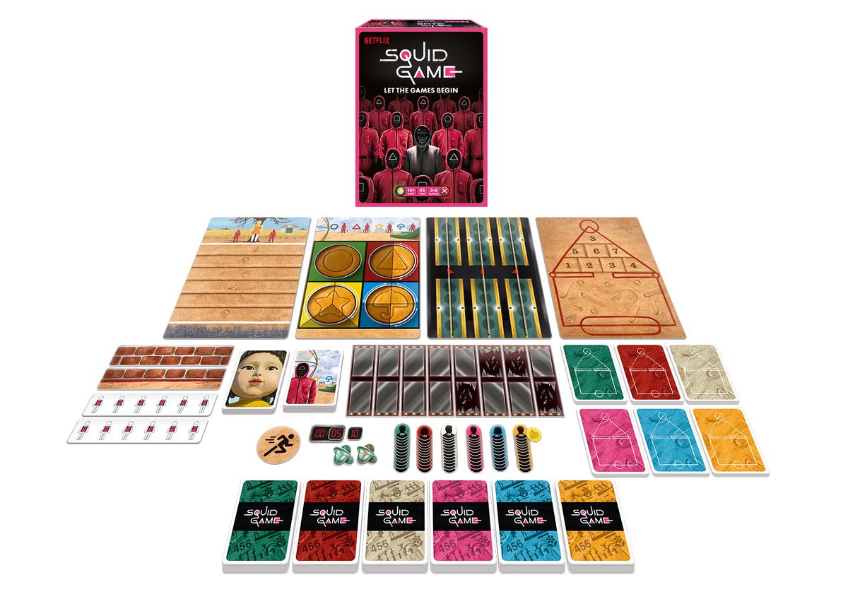 Il gioco di carte Squid con la scatola posizionata nella parte superiore