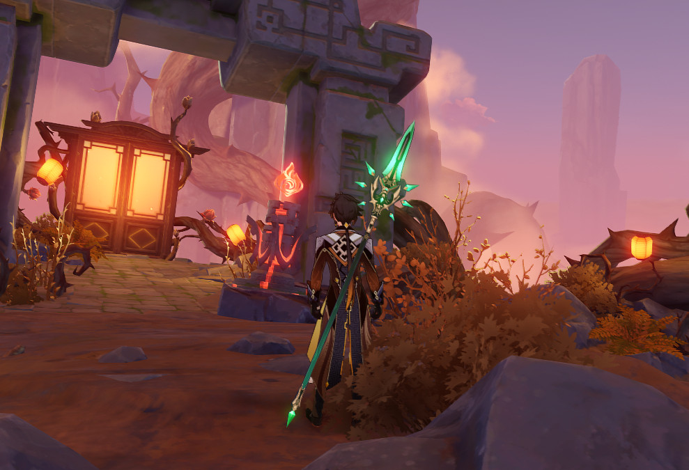 Una porta con davanti un monumento a un Piro