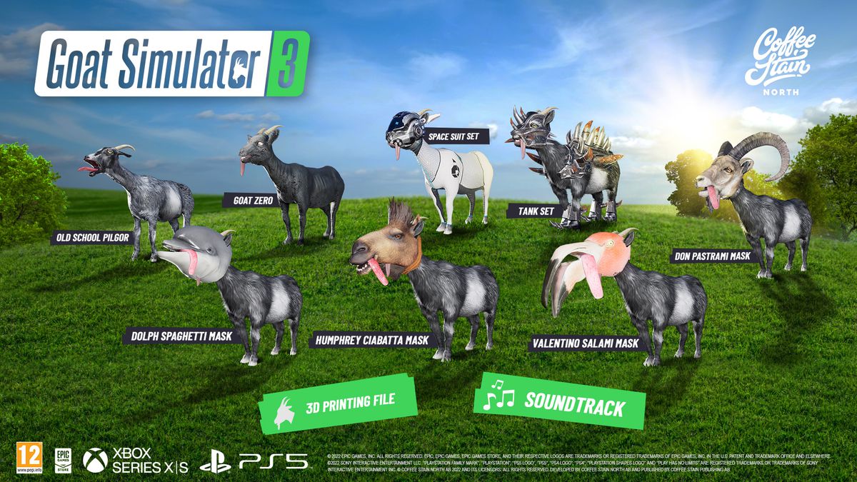 Immagine delle skin di capra preordinate per Goat Simulator 3.
