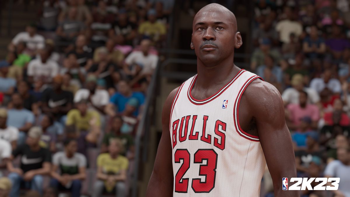 Michael Jordan nei suoi bianchi di casa dei Chicago Bulls del 1992 in NBA 2K23