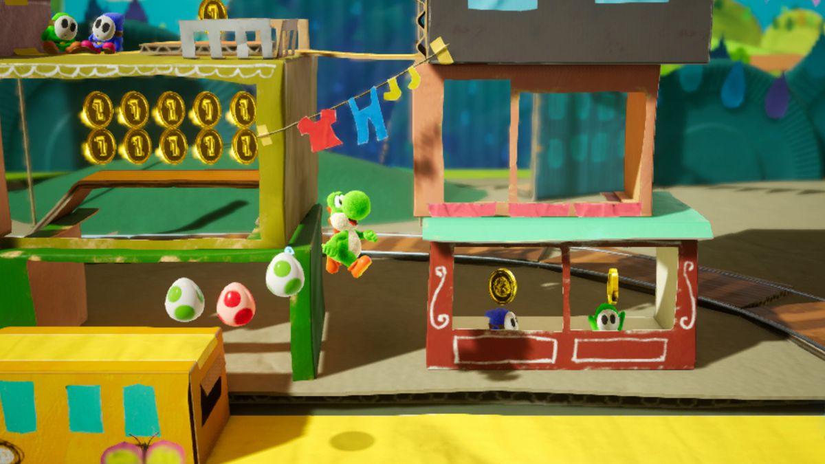 Yoshi's Crafted World - Yoshi che salta e fa cadere le uova