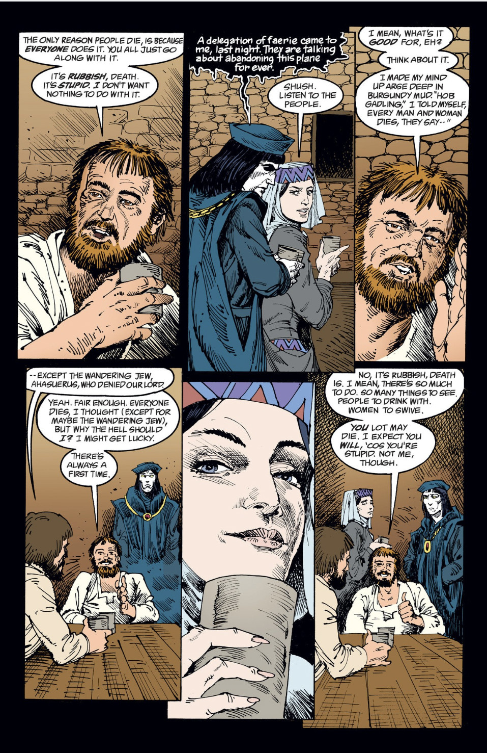 Una pagina tre per tre di Men of Good Fortune, numero 38 di The Sandman.