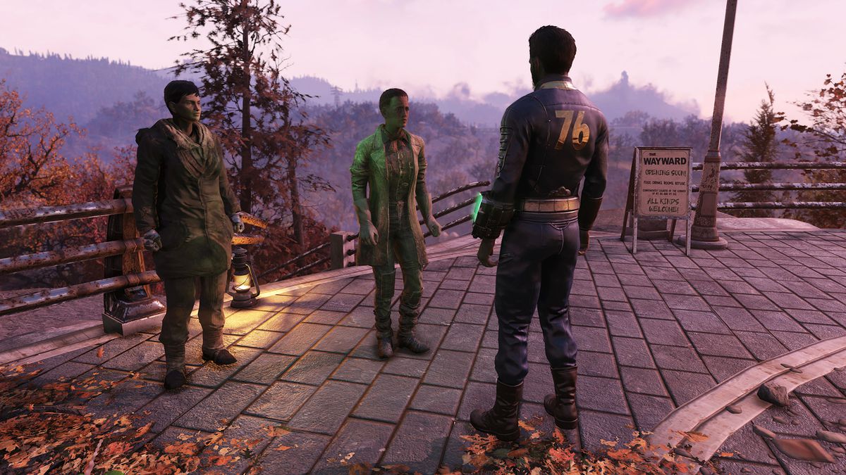 Fallout 76: un giocatore parla con due donne fuori dal Vault 76