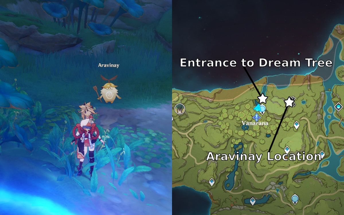 Ragazza con papillon sulla schiena che guarda Aravinay, il proprietario di un negozio, con la posizione segnata su una mappa