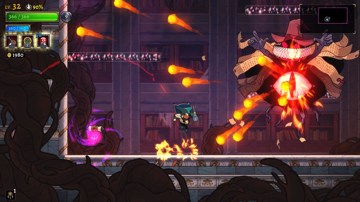 Uno screenshot di una battaglia contro un boss in Rogue Legacy 2.