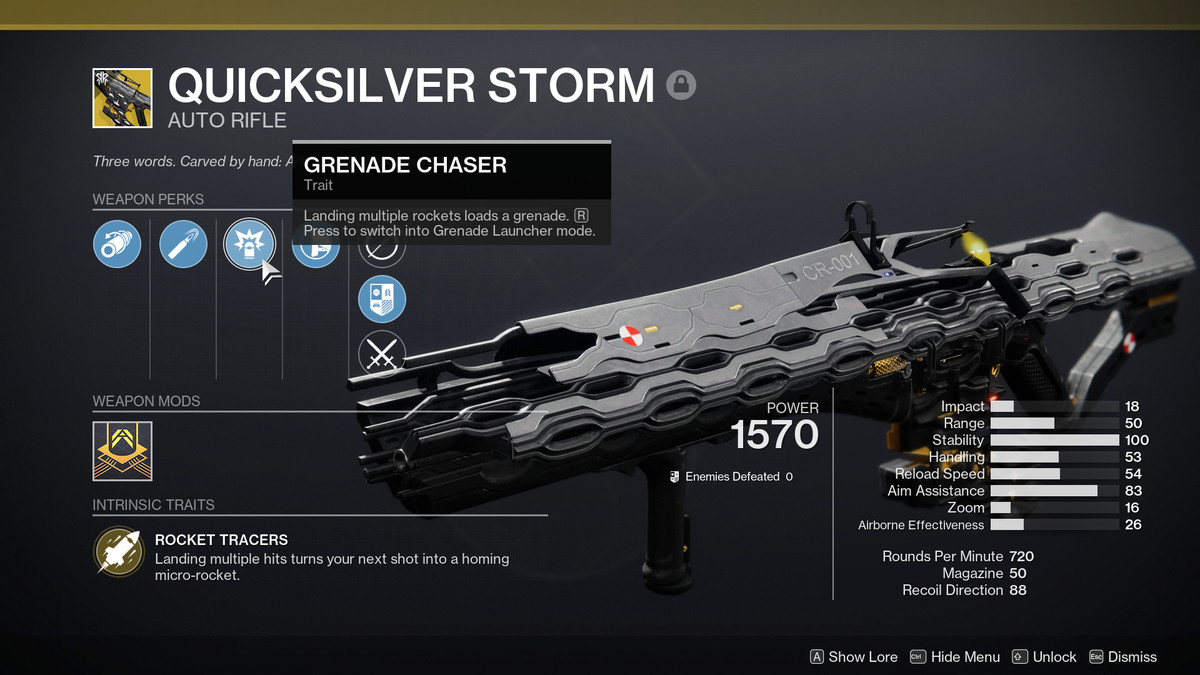 Il fucile automatico Quicksilver Storm Exotic in Destiny 2