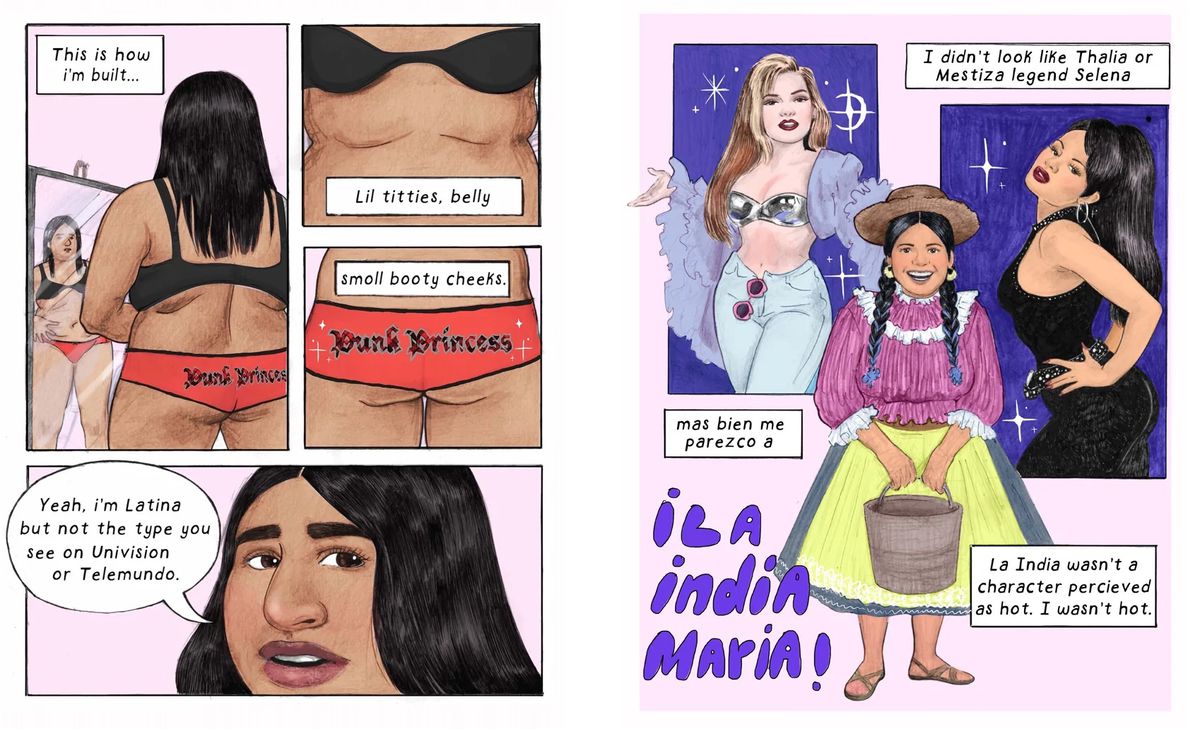 Una donna messicana descrive la sua forma del corpo e si confronta con famose celebrità messicane in pannelli con Selena e Thalia